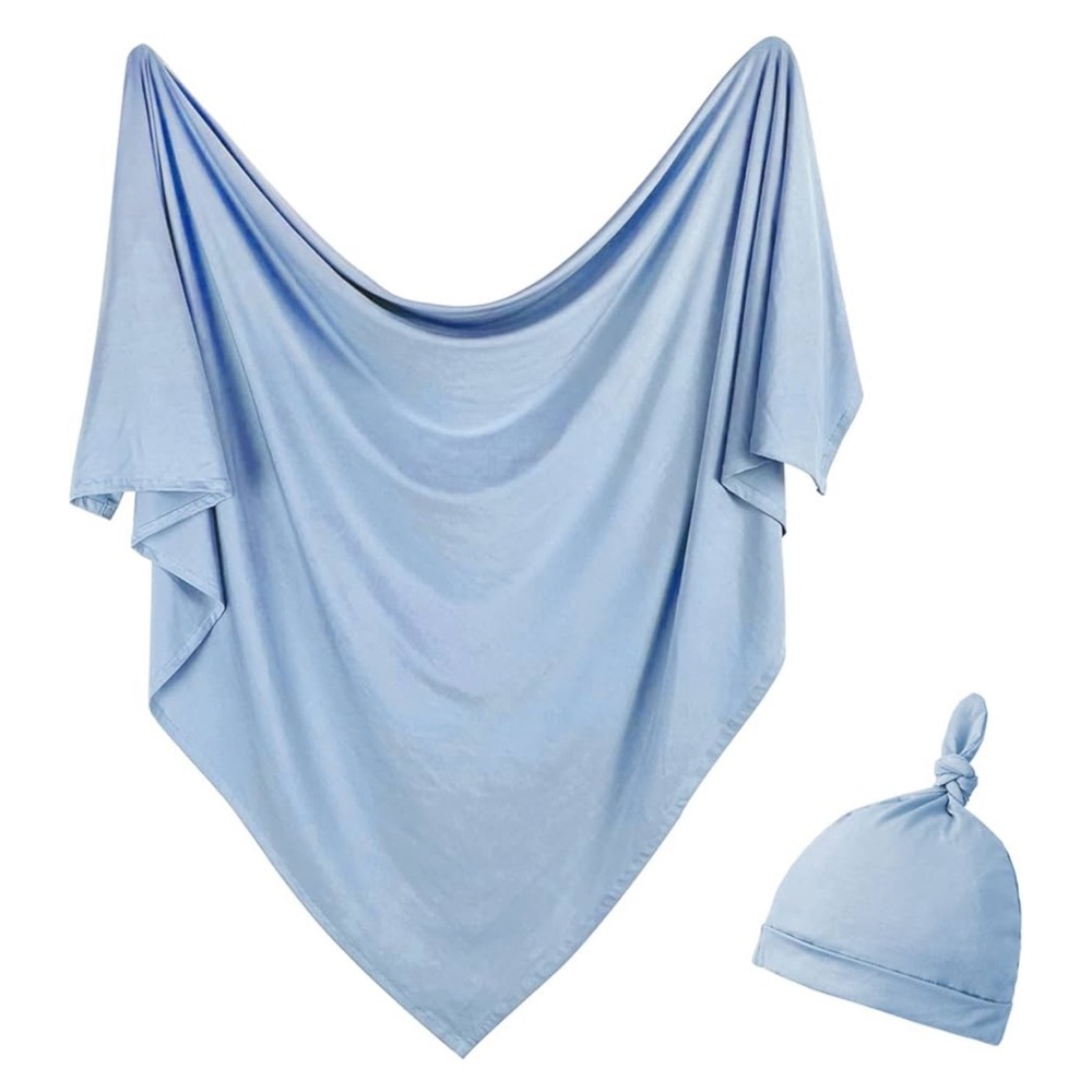 Newborn baby boy light blue Swaddle and Hat🤍